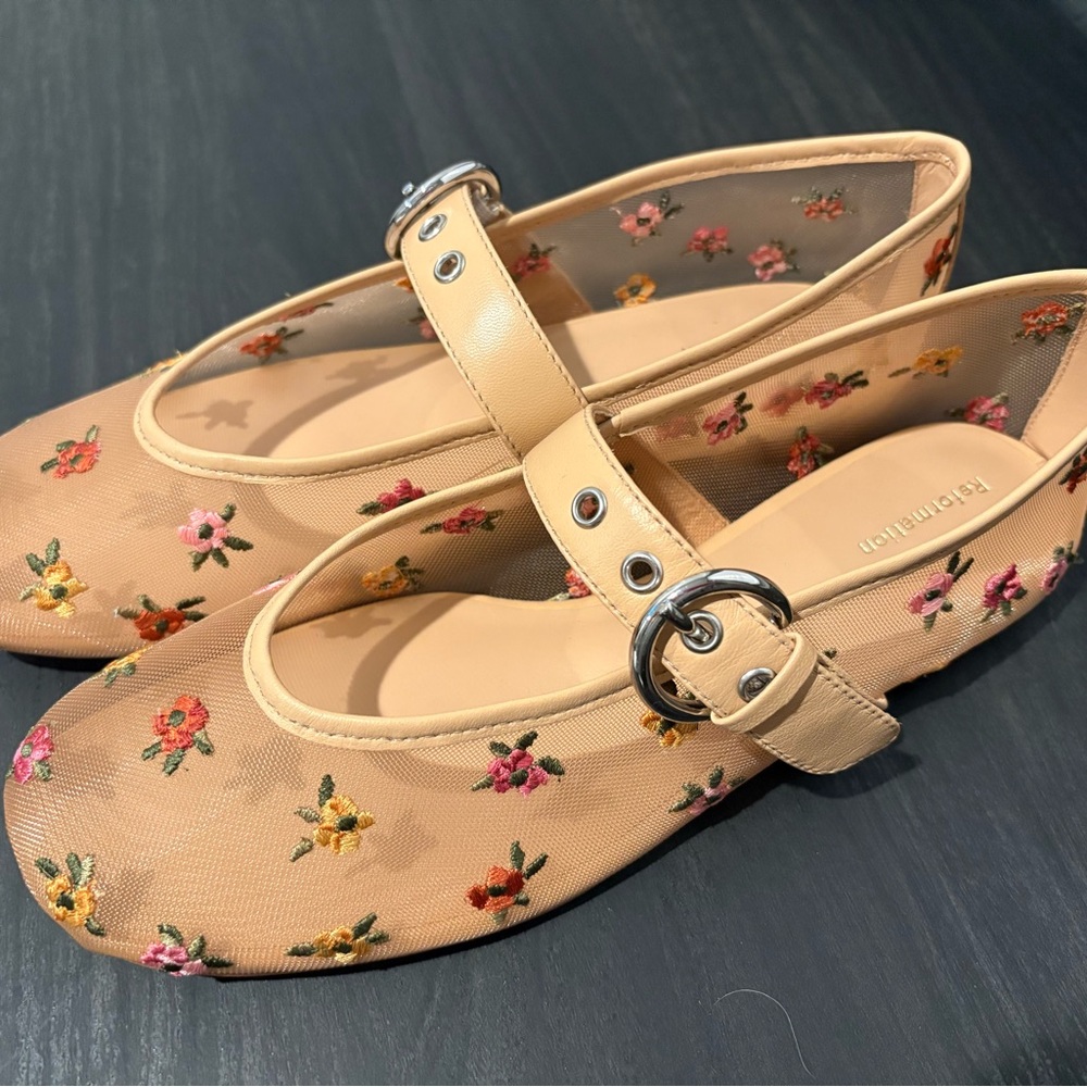 Reformation Bethany mesh embroidered balet flats